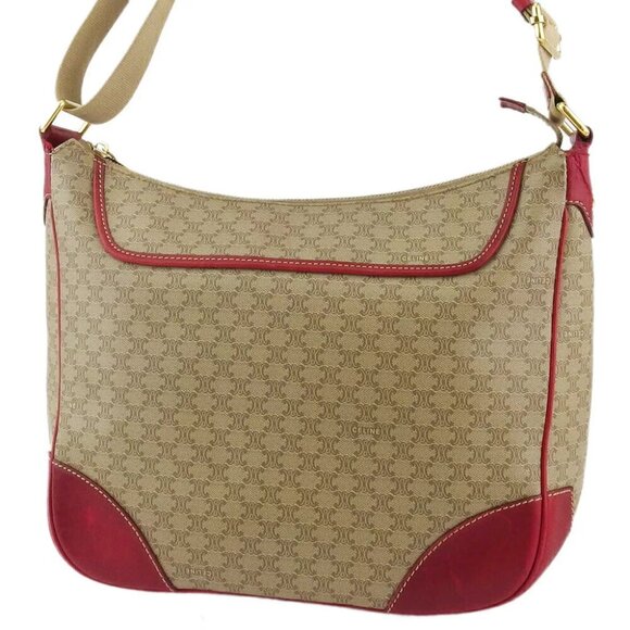 CELINE shoulder bag macadam beige PVC ?~ leather Authentic used T19351 - Picture 1 of 9